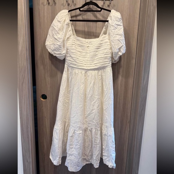 The A&F Emerson Linen-Blend Puff Sleeve Midi Dress - Picture 4 of 5